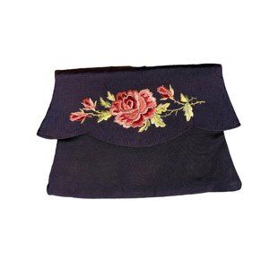 Vintage Satin Stitch Navy Blue Faille Clutch